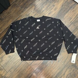 Adidas Girls Black Loose Fit Pullover All Over Sweatshirt Size Medium 10/12 NWT